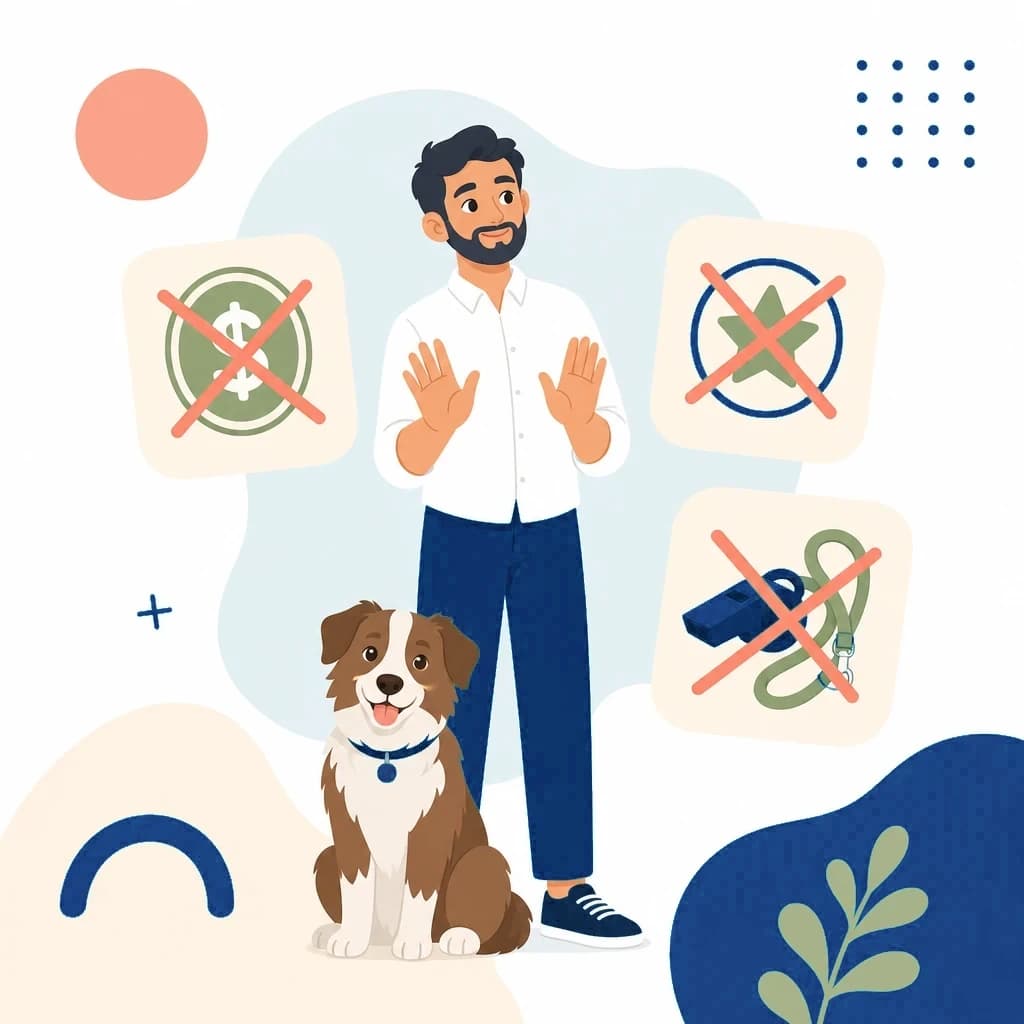 Illustration of a person declining commission and score-buying options beside their dog